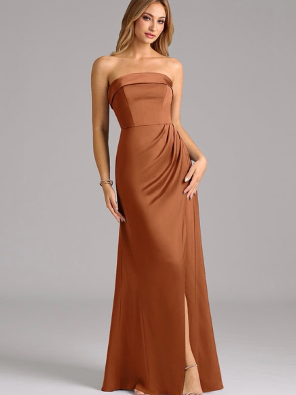 Azazie Strapless Copper Evening Gown